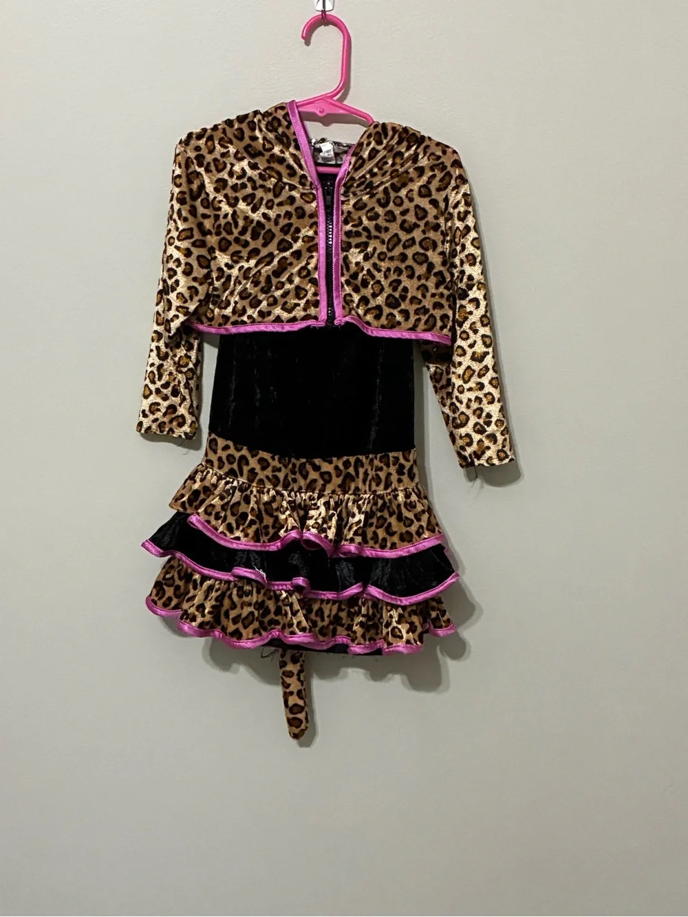 Spirit Leopard Print Hoodie Dress Halloween Costume with Pink Trim